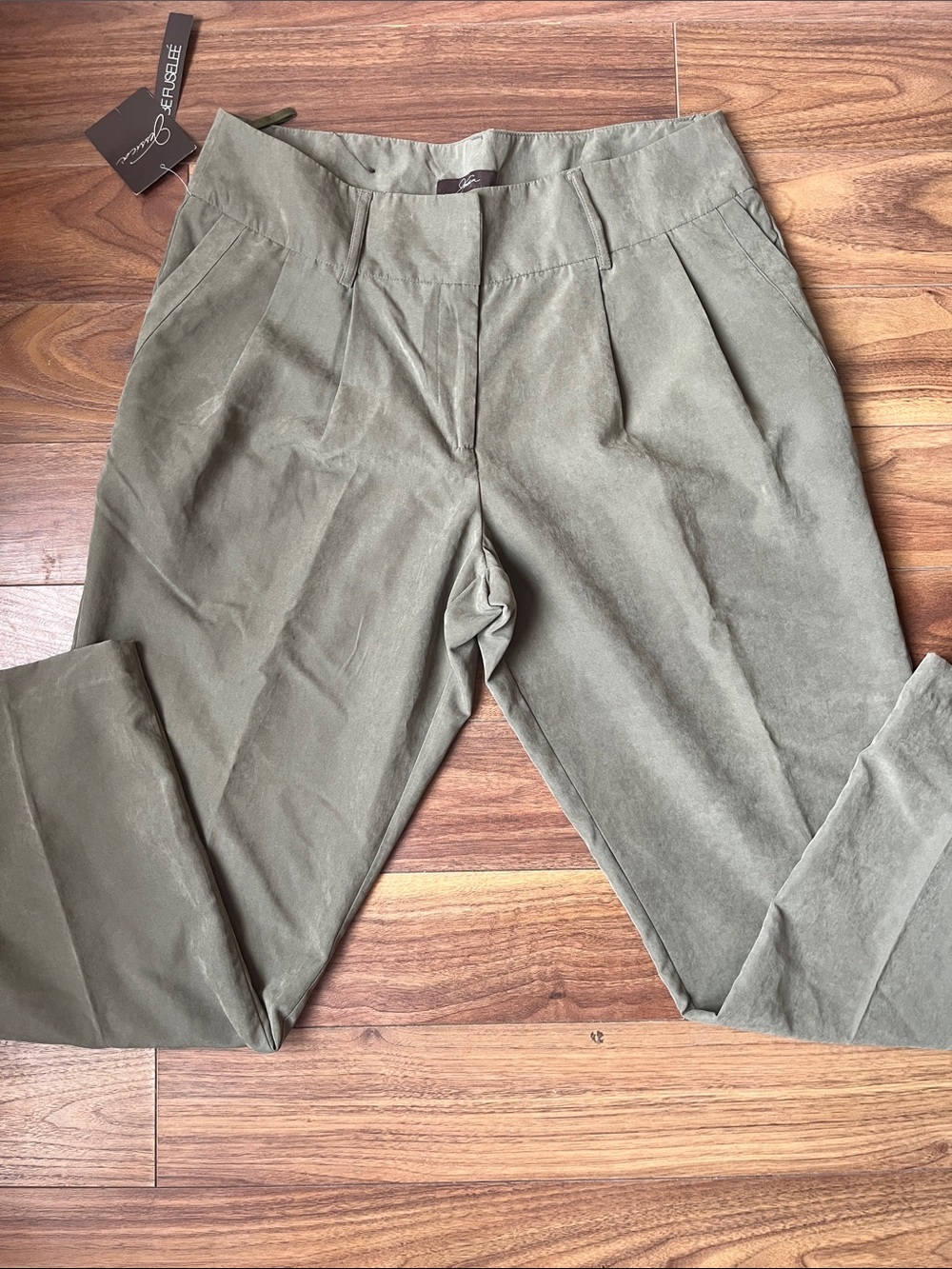 Jessica Moss GreenPleated Women Chinos Pocket Size 14 Casual Formal Office Belt
